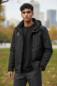 Roundtree & Yorke wetterfester sportlicher Herren Mantel Steppfutter schwarz Gr. L - Bild 1 von 12