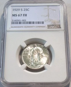 1929 S 25C NGC MS 67 FH Standing Liberty Silver Quarter, Scarce GEM++ Full Head - Picture 1 of 6