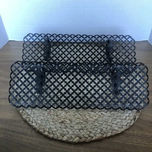 Set Paar 2 schwarze Vintage Antik Kolonialstil Metall Deko Regale 14" - Bild 1 von 7