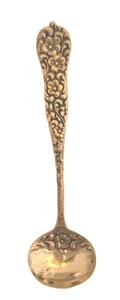 Rare Antique Sterling Silver Master Salt Spoon Size 3" - Alvine Scroll Motif - Picture 1 of 8