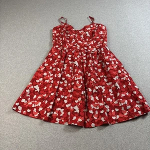 Retrolicious Dress Womens XL Red Heart Print Fit Flare Spaghetti Strap USA READ - Picture 1 of 7