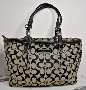 Borsa Coach F15146 Gallery Legacy nera firma C tela con bordo in pelle - Foto 1 di 18