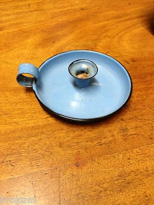 Blue Enamelware Nightstick Candleholder with Finger Ring ~ Vintage ~EN7 - Picture 1 of 4