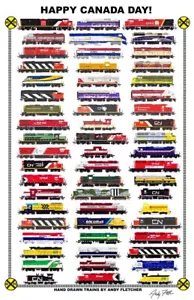 Poster ferroviario Happy Canada Day 11""x17"" firmato da Andy Fletcher - Foto 1 di 1