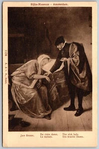 Vintage niederländischer Künstler Jan Stern die kranke Dame Amsterdam Rijks Museum Postkarte - Bild 1 von 2