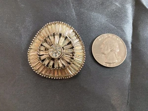 Vintage JOMAZ Joseph Mazer Round Rippled Rhinestone Brooch 1 3/8" Diameter - Picture 1 of 4