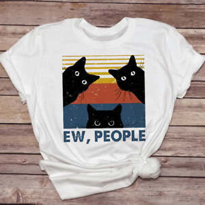 Ladies Cat Funny Skull Pet Cute T-Shirt Women casual top
