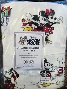 Pottery Barn Kids Mickey Mouse Christmas Holiday Full Cotton Flannel Sheet Set - Picture 1 of 8