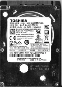 Toshiba MQ02ABF050H 500GB Sata Hard Drive Drive Rev AAD AA00/HDF01D - Picture 1 of 2