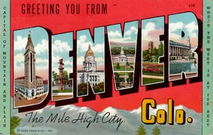 Gruß aus Denver Colorado ~ The Mile High City • Großbrief Leinen '50 - Bild 1 von 2