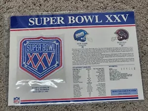 SUPER BOWL 25 ~ GIANTS vs BILLS ~ Willabee & Ward OFFICIAL NFL SB XXV PATCH CARD - Picture 1 of 4