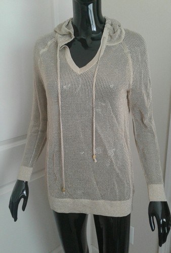 Autentico maglione Michael Kors maglia rete oro con cappuccio. Taglia Media