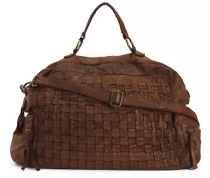 NWT COSTANZA ROTA MADE IN ITALY WOVEN LEATHER DUFFLE WEEKENDER BAG CUPIO BROWN - Picture 1 of 4