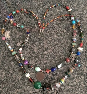 2 Strang Indianer Fetisch Schatz Halskette Perlen Stein Figuren IndianPenny - Bild 1 von 11