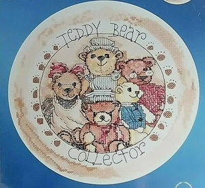 Vintage Janlynn Cross Stitch TEDDY BEAR COLLECTOR 12" RD 2004 NIP - Picture 1 of 3