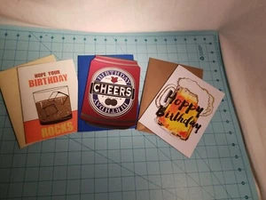 Set Of 3 Booze & Beer Themed Birthday Cards with Envelopes - Free Shipping, NEW - Picture 1 of 9