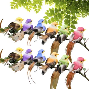 12PCS Cute Artificial Birds Ornament - Clip-on Foam Ornaments Home Decor - Picture 1 of 12