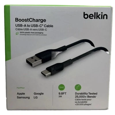 BoostCharge USB-C®︎ to USB-A 3 m/9.8-Foot Cable, Black - Image 1 of 2