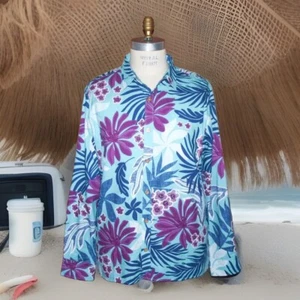 TEXAITO Men's XL Long Sleeve Hawaiian Shirt 100% Cotton Blue Purple Leaves - Picture 1 of 10