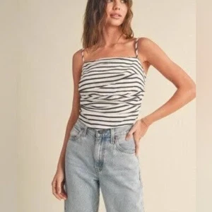 MIOU MUSE Stripe Linen Tie Back Blouse in Black White Size M - Picture 1 of 13