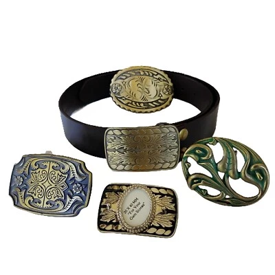 NWOT Brown Pellemelle Italian Leather Belt 5 Removable Buckles Last Hole 36 Inch - Image 1 of 4