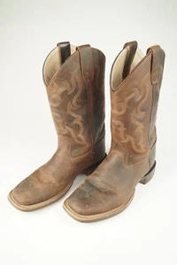 Old West Boys Big Kid Brown Musky Cowboy Boots BSY1904 Leather Western Sz 5.5 D - Picture 1 of 12