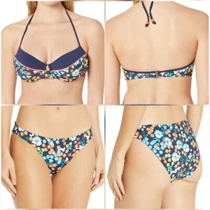 $240 NWT Shoshanna Navy Floral Bikini Bralette (C cup) Bottom (L) - Picture 1 of 6