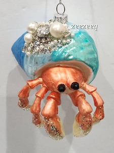 Coastal Robert Stanley Jeweled Hermit Crab Glass Christmas Ornament Ocean Beach - Picture 1 of 5