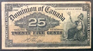 1900 DOMINION OF CANADA PAPER MONEY - 25 CENTS BANKNOTE! - Picture 1 of 2