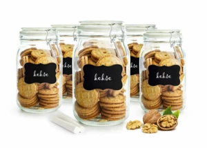 6 Einmachgläser 1500ml Bügelverschluss mit Etiketten Stift Dichtung Vorratsglas - Picture 1 of 4