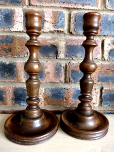 Antique Handmade Wooden Candlesticks Holders House Cottage Collector - Picture 1 of 6