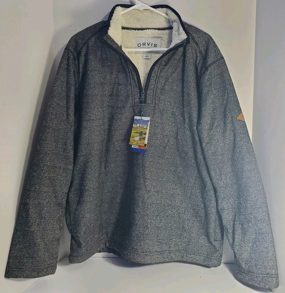 ORVIS MEN'S 1/4 ZIP PULLOVER SHERPA LINED SWEATER (LT GRAY LARGE) NWD