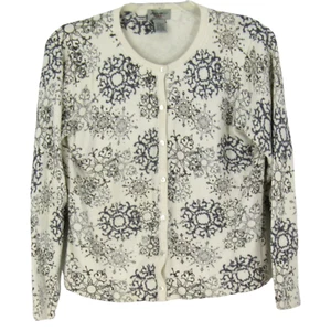 Eddie Bauer Embroidered Snowflake angora blend Cardigan Sweater Medium - Picture 1 of 4
