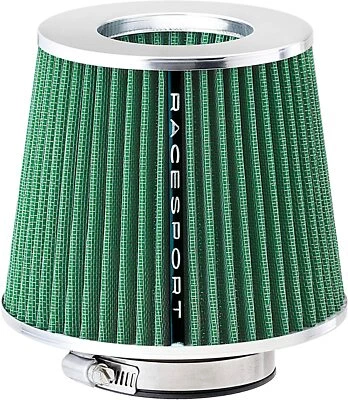 FILTRO ARIA SPORTIVO UNIVERSALE A CONO TUNING 60 65 70 77 mm auto air box verde - Image 1 of 3