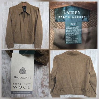 NWT Vtg Lauren Ralph Lauren Sz 14W Brown Herringbone 100% Wool Jacket Made USA  - Image 1 of 4