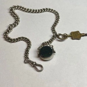 Antique British Sterling Silver Graduated Pocket Watch Chain With Swivel Fob - Picture 1 of 11