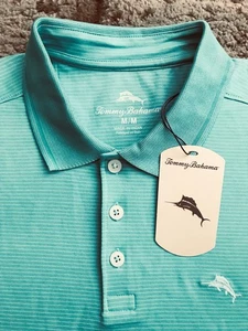 Tommy Bahama Active Polo Shirt Mens Size Medium Striped Green NWT $110.00 - Picture 1 of 4