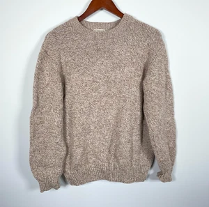 L.L. Bean Lambs Wool Sweater Adult Medium (L Tag) Beige Crewneck Chunky Knit - Picture 1 of 11