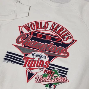 Vintage 1987 Minnesota TWINS World Series Champions Sweatshirt mit Rundhalsausschnitt weiß L - Bild 1 von 8