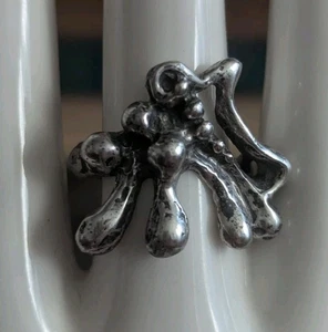 Vintage Silver Modernist Ring Size 6.5 Freeform Brutalist Art Sculptural 1970s - Picture 1 of 23
