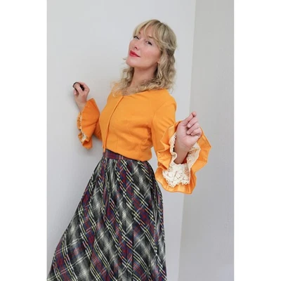 Blusa Vintage Girasol Amarillo Manga Campana Años 60 ~ Para Mujer SM MD Brillante Otoño Foto 1 de 4