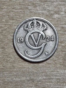 Schweden 10 Öre Münze, 1924. KM# 795, Nickel-Messing. Gekröntes Monogramm von Gustaf V. - Bild 1 von 4