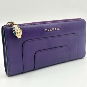 BVLGARI Serpenti Purple L-Zip Wallet Python Leather Long Purse Snake Motif Used - Picture 1 of 12