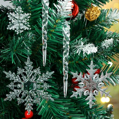 Decorazioni per Alberi Di Natale, 25 Fiocchi Di Neve E 16 Ghiaccioli Ornamenti C - Immagine 1 di 4