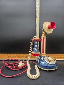 Vintage Candlestick Patriotic Bicentennial 1973 Rotary Dial Telephone UNTESTED - Picture 1 of 9