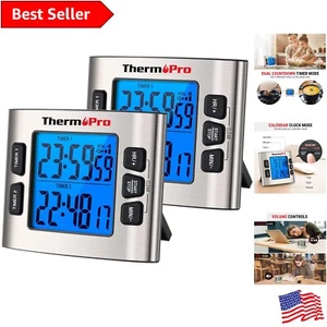 Stylish Stainless Steel Digital Kitchen Timer 2-Pack with Dual Countdown - Picture 1 of 9