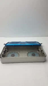Aesculap Sterilization Container System Tray With Basket and Blue Lid - Picture 1 of 8