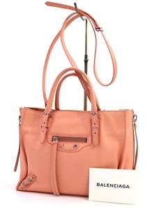 BALENCIAGA Paper-Zip Around Shoulder Bag Handbag 357333 Leather Pink Authentic - Picture 1 of 22