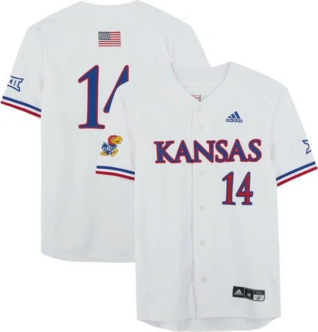 Kansas Jayhawks Team-Issued #14 White Jersey from the Baseball Program Size 40 Cover