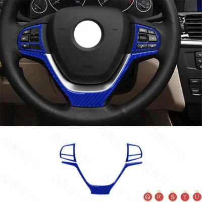 3Pcs Blue Carbon Fiber Steering Wheel Cover Trim For Bmw X3 F25 X4 F26 2011-2017 - Image 1 of 4